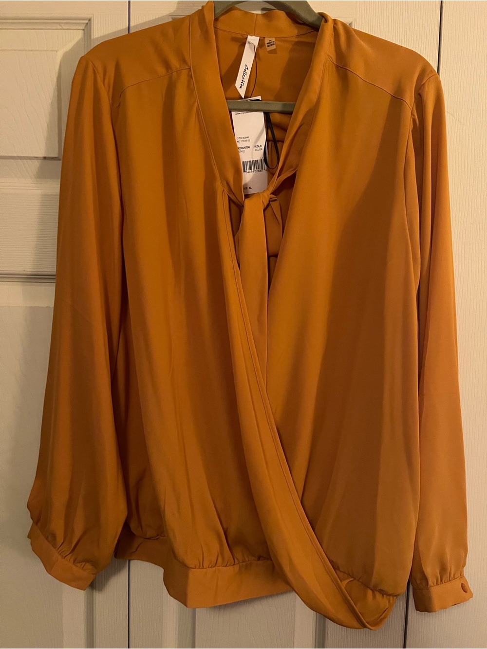 NWT NY Collection Mustard Wrap-Front Tie Blouse XL XXL